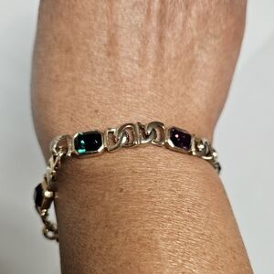 Vintage Blanca Gold-plated Tennis Bracelet with Multi-color Stone Accents